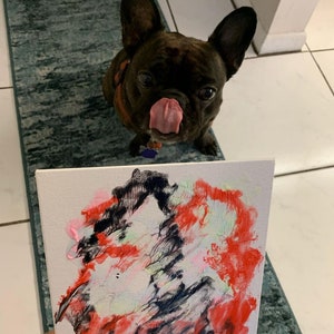 Custom Made Abstract Art made by French Bulldog Shadow - 8 x 10 Unique Piece (Made to Order - Pick Color, Shadows and Topper for Licking)