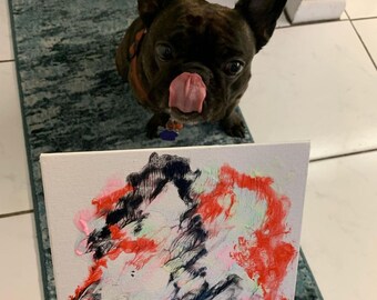 Custom Made Abstract Art made by French Bulldog Shadow - 8 x 10 Unique Piece (Made to Order - Pick Color, Shadows and Topper for Licking)