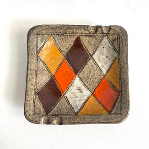 Vintage Bitossi Ceramic Ashtray Dish, Italian Pottery, Aldo Londi, Harlequin Orange