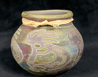 Vintage Jeremy Diller Mini Raku Pot with Kokopelli