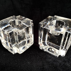 Nybro Sweden Solid Glass Cube Candle Holders (2)