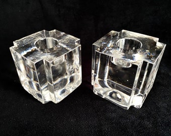 Nybro Sweden Solid Glass Cube Candle Holders (2)