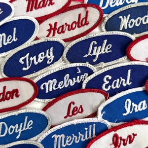 Vintage Embroidered Fabric Name Patches, Oval Uniform Name Patches