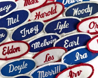 Vintage Embroidered Name Patches, 80s 90s Uniform Applique