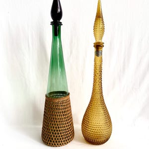 Empoli Glass Genie Bottles, Green or Amber, Made in Italy