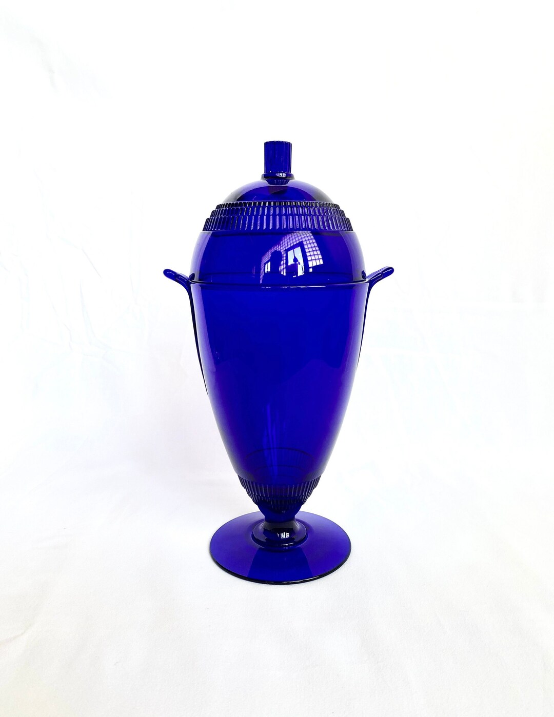 Vintage Duncan & Miller Terrace Colbalt Blue Glass Vase, Covered Candy