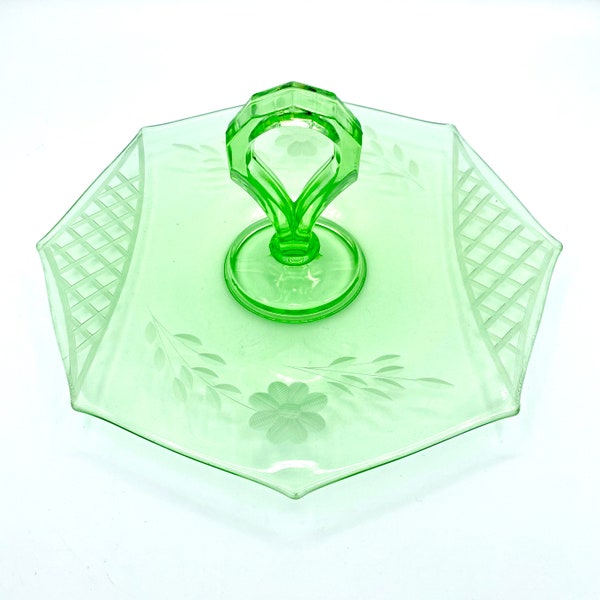 Westmoreland 1211 Center Handle Server, Tidbit Plate, Uranium Glass