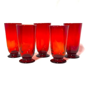 Blenko Footed Tumblers #3, Ruby Red Glass, Pre-Designer 1930&#39;s or 1940&#39;s