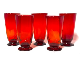 Blenko Footed Tumblers #3, Ruby Red Glass, Pre-Designer 1930's or 1940's