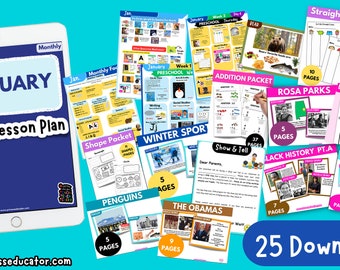 January Preschool Curriculum For Preschool/Pre-K, Daycare, Daily Lesson Plans