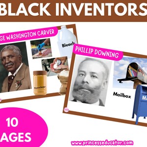 Cartões de aprendizagem Black Inventors para crianças em idade pré-escolar/pré-escolar