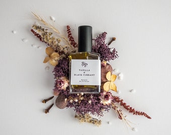 Vanilla and Black Currant botanical perfume, notes of Vanilla, Black Currant, Pink Pepper, unisex natural fragrance
