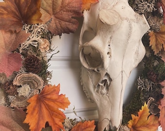 Large autumn inspired wreath with deer skull