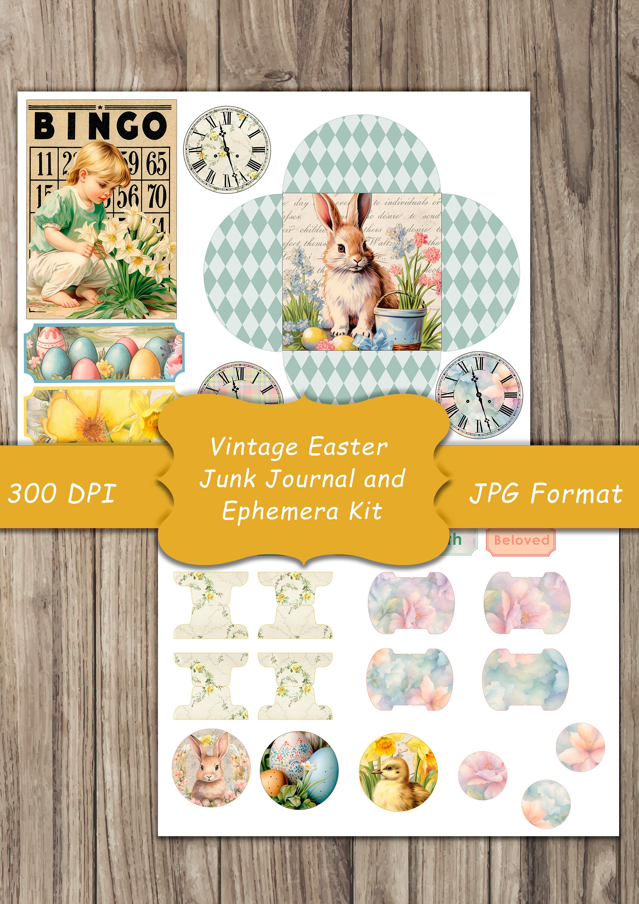 Vintage Easter Junk Journal Kit, Spring, Printable Paper, Bunny, Easter ...