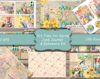 Spring Junk Journal, Printable, Digital Download, Vintage, Garden, Pastel, Scrapbook, Ephemera, Floral, Bunny, Collage, Journal , Flowers