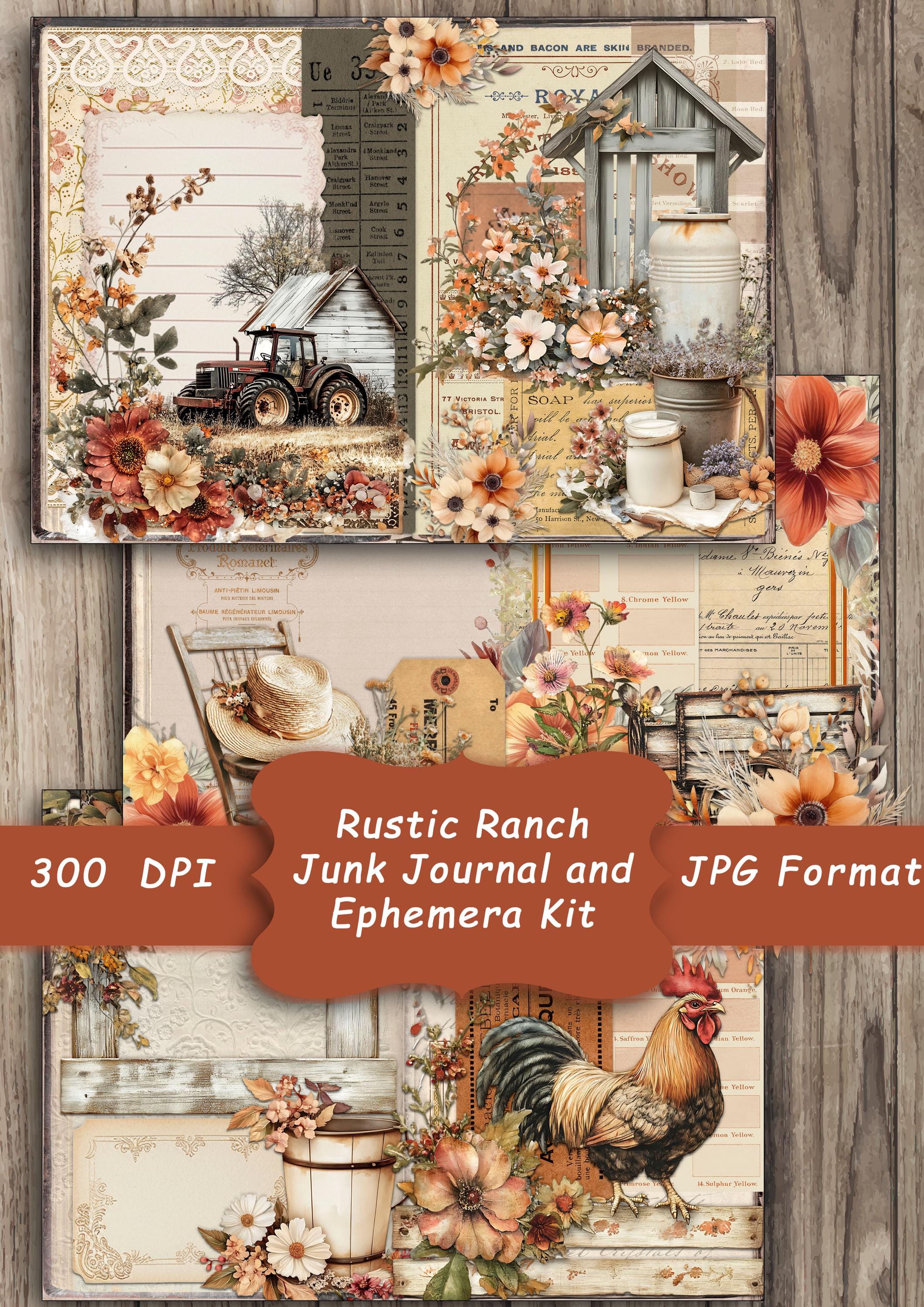 Rustic Farmhouse Journal Kit Printable, Vintage Floral Digital Ephemera ...