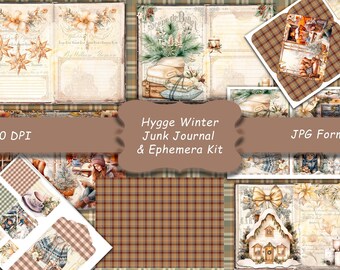 Junk Journal, Cozy, Winter, Hygge, Kit, Printable, Journal Paper, Collage, Digital Download, Warm, , Scrapbook, Ephemera, Neutral, Festive