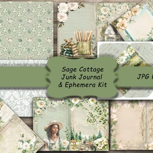 Minable, vert, éphémères, lot, journal indésirable, cottagecore, étiquettes, kit numérique, téléchargement, kit journal indésirable, imprimable, livres, imprimable, éphémères