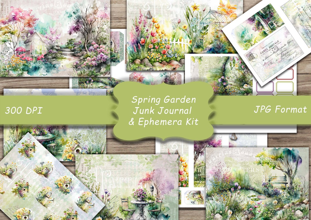 Spring Garden Junk Journal and Ephemera Kit,collage, Watercolor, Paper ...