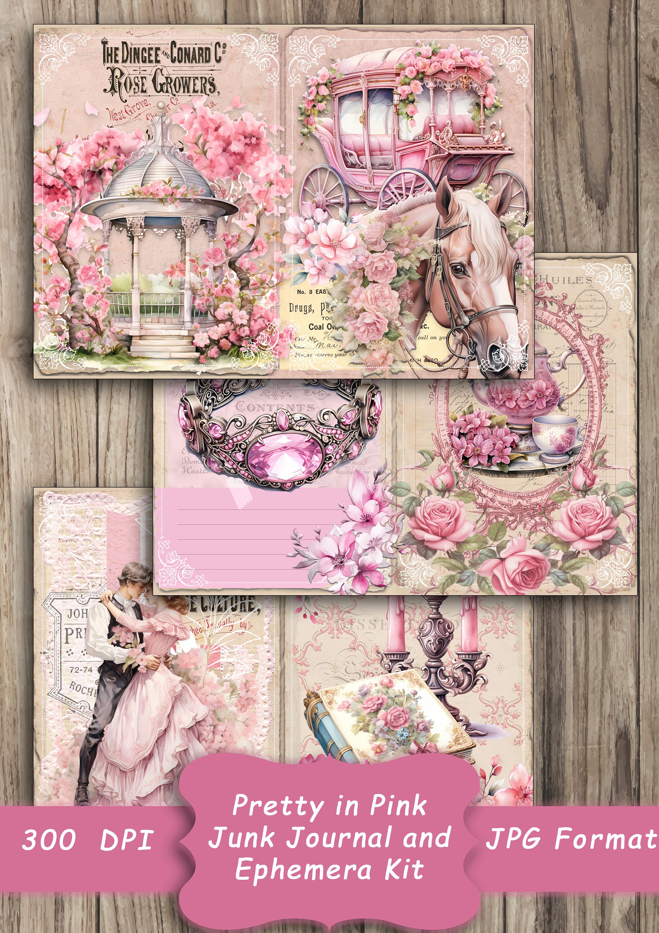 Pink Victorian Junk Journal Kit, Digital Printable Download, Shabby ...