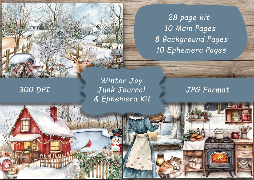Winter Junk Journal Kit, Ephemera, Blue, Snow, Printable, Digital ...