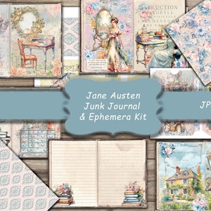 Jane Austen Junk Journal und Ephemera Kit, Ollage, Papier, Junk Journal Seiten, Journal, Shabby Chic, viktorianische Blumen, digitale Seiten, Romane.
