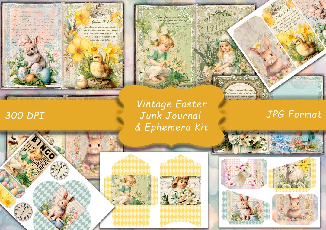 Vintage Easter Junk Journal Kit, Spring, Printable Paper, Bunny, Easter ...