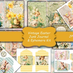 kit vintage de carnet de notes de Pâques, printemps, papier imprimable, lapin, oeufs de Pâques, téléchargement numérique floral, éphémère, scrapbooking, agneau, écriture sainte