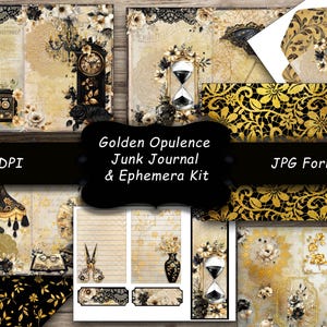 Black and Gold Junk Journal, Ephemera,Digital,Printable, Instant Download,Vintage,Florals,Flowers,Collage,Scrapbook,Paper,Roses,Papercraft