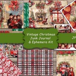 Kerstmis, Junk Journal Kit, Vintage, Afdrukbaar, December Daily, Tags, Versieringen, Downloaden, Digitaal, Kerstman, Vintage, Vrolijk, Efemere