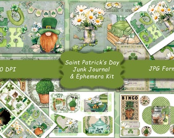Vintage St Patrick's Day Junk Journal Kit, Pages, Digital collage printable, Scrapbook, Download, Shamrock, Saint Patrick's, Vintage, Irish