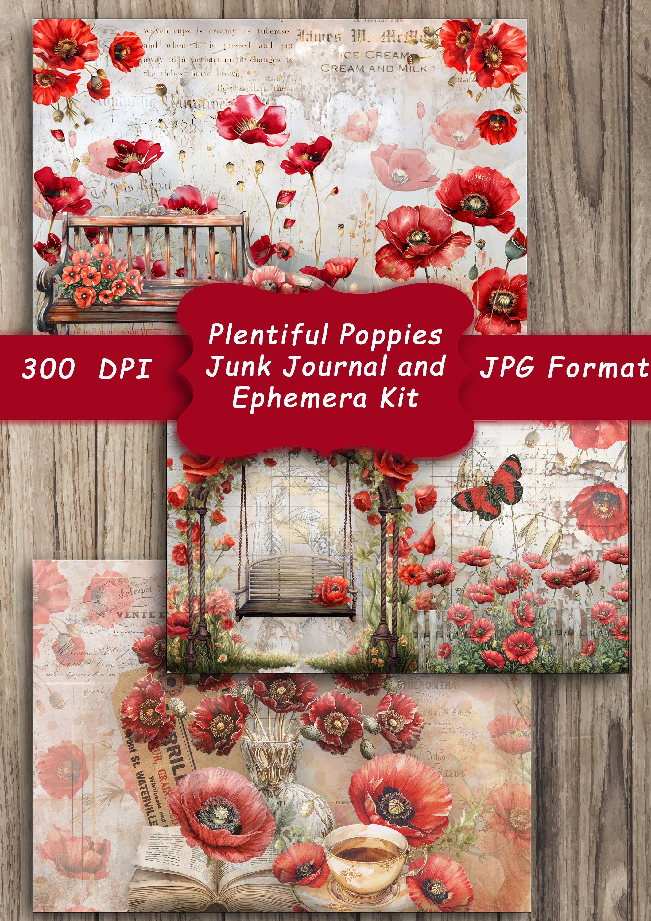 Poppy Journal Paper Digital Download, Journal Pages, Printable Ephemera ...