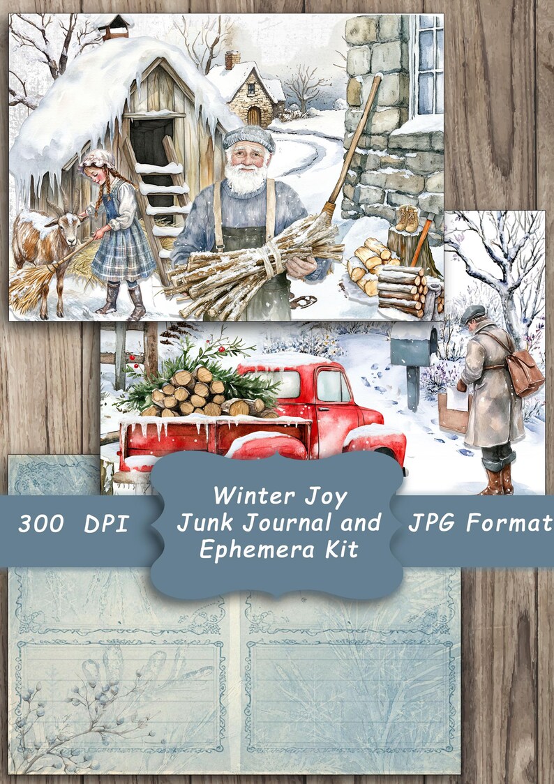 Winter Junk Journal Kit, Ephemera, Blue, Snow, Printable, Digital ...