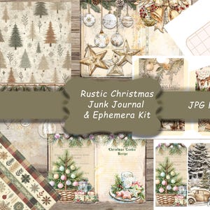Kerstmis, Junk Journal Kit, rustiek, afdrukbaar, boho, tags, versieringen, download, digitale, kerstman, vintage, vrolijk, kortstondig, dag december