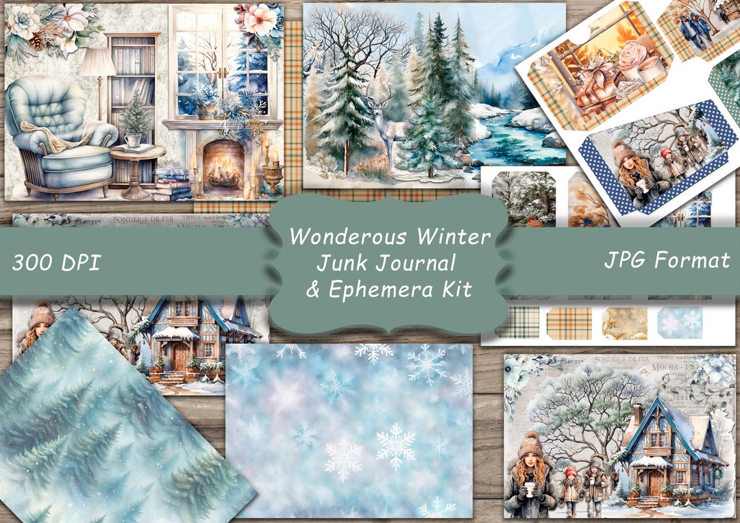 Junk Journal, Cozy, Winter Wonderland Kit, Printable, Journal Paper ...