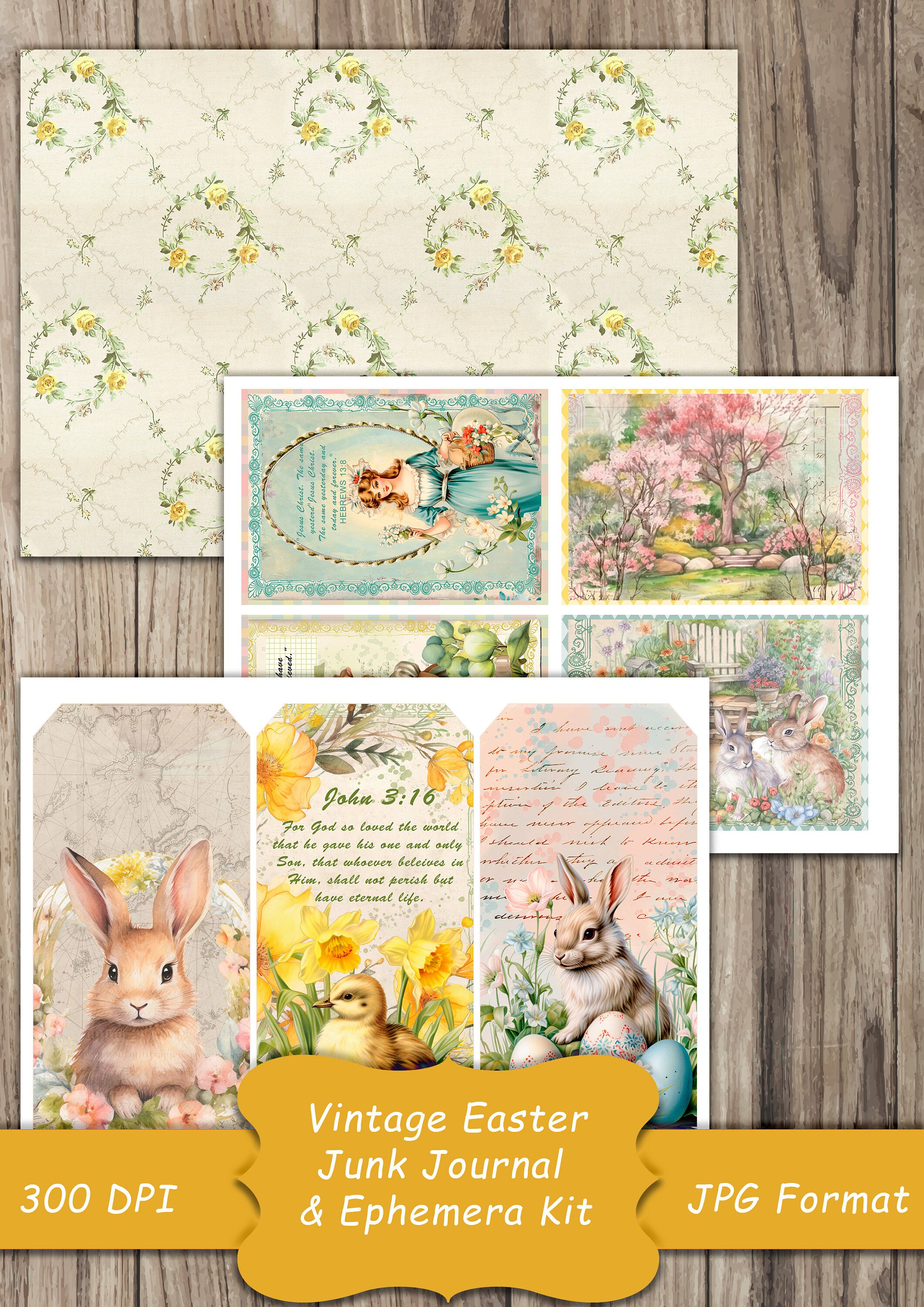 Vintage Easter Junk Journal Kit, Spring, Printable Paper, Bunny, Easter ...