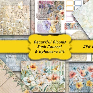 Watercolor Wildflowers Junk Journal Printable Pages, Botanical Kit, Flowers, Digital Download, Floral, Scrapbook, Spring, Mixed Media, Paper