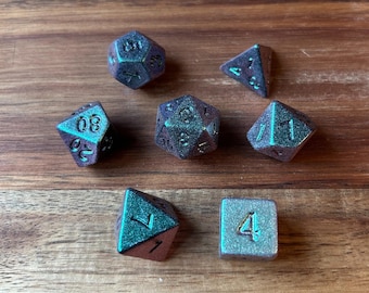 Electroplated Green Purple Dice Set: Dungeons and Dragons RPG