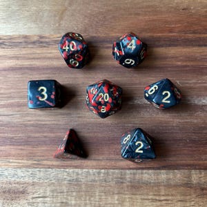 DnD Dice Set for Dungeons and Dragons | D20 TT RPG Polyhedral Dice Set | Black Blood Spatter