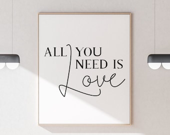 All You Need Is Love Print, All You Need Is Love Typography Print, Love Is All You Need, Digital Download Print, Home Decor Sign