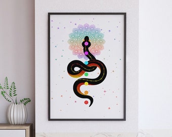 Minimalist Snake Art Print, Kundalini Snake, 7 Chakras Wall Art, Kundalini Rising, Living Room Wall Art Print, Snake Art PNG, Boho Art Print