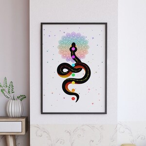 Minimalist Snake Art Print, Kundalini Snake, 7 Chakras Wall Art, Kundalini Rising, Living Room Wall Art Print, Snake Art PNG, Boho Art Print