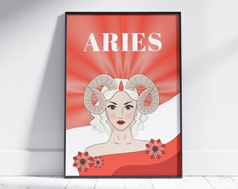 Aries Wall Art, Aries Art Illustration, Zodiac, Aries, Gift, Birthday, Astrology, Star Sign, Art Print, Poster- DIGITAL DOWNLOAD