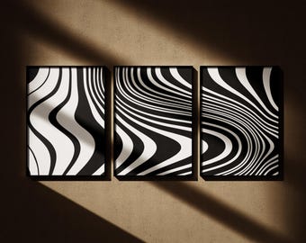 Modern Simple Minimal Gallery Wall Art Set of 3 Abstract Art Black and White Prints Minimalist Bedroom Decor Modern Line Drawing, Printable