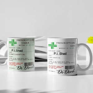 Funny prescription personalised gin or vodka gift for her or him 11oz coffee or tea mug