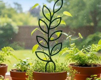 Modern Plant Trellis, Leaf Shaped Plant Support, Indoor Garden Decor, 12.375" tall