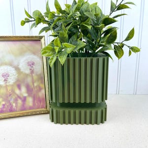 Modern Geometric Planter Pot with Drainage, Stripes Planter Pot, Small Indoor Flower Pot, Modern Square Planter with Saucer