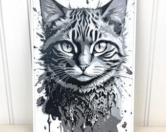 Black & White Tabby Cat Art, Bold Cat Print, Monochrome Cat Art, Cat Decor