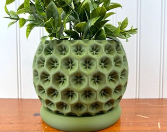 Moderne geometrische plantenbak met afvoer, plantenbak met sterrenhemel, moderne vetplant en kamerplant, honingraatontwerp