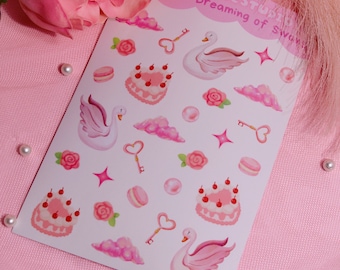 Feuille d'autocollants cygne, autocollants kawaii imperméables, agenda de journal (4 x 6)